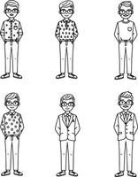 Six Stylish Men in Various Attires Posing Casually Against a White Background, a Clean and Modern Illustration vector