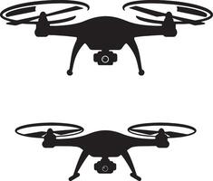 Two Sleek Black Drones with Cameras Hovering in a Serene White Space A Minimalist Illustration of Modern Aerial Technology vector