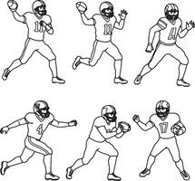 Six Dynamic American Football Players in Action A Collection of Line Art Illustrations Depicting Intense Gameplay and Athleticism vector