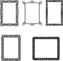 Five Elegant Ornate Black and White Picture Frames Isolated on White Background, Perfect for Design Projects, Adding a Classic and Refined Touch vector