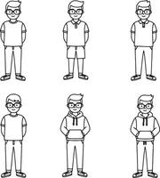 Six Stylish Boys in Casual Outfits A Collection of Line Art Illustrations for Fashion Design, Websites, and Branding vector