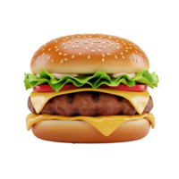 Realistic 3D Cheeseburger Hamburger with Cheese Isolated on Transparent Background png