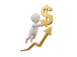 3D Character Flying with Dollar Symbol on Rising Arrow Graph Isolated on Transparent Background png