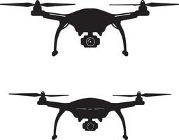 Two Sleek Black Drones Hovering, Isolated on White Background Dramatic Silhouette of Unmanned Aerial Vehicles vector