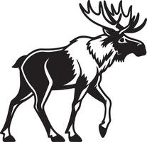 Majestic Moose Walking Through a Serene Forest A Striking Black and White Illustration of Wildlife in its Natural Habitat vector