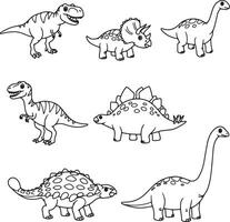 Black and White Cartoon Dinosaurs Six Prehistoric Creatures in a Playful, Whimsical Setting - Professional digital artwork with vibrant colors and detailed composition vector