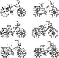 Six Charming Line Art Bicycle and Moped Illustrations Classic Bikes and Mopeds in a Simple, Childlike Style vector