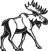 Majestic Moose in Wilderness Setting Striking Black and White Illustration of a Powerful North American Animal vector