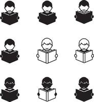 Nine Happy Children Immersed in Reading Books, Serene Black and White Illustrations, Peaceful Learning Setting vector