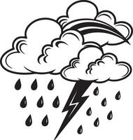Dramatic Black and White Illustration of a Thunderstorm with Rain and Rainbow, Depicting a Moody Sky Scene vector