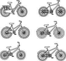 Six Stylish Black and White Bicycle Illustrations A Collection of Line Art Bikes for Print and Web Design vector