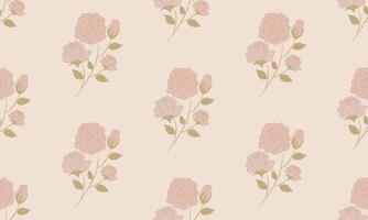 Hand-Drawn Rose Seamless Pattern with Leaves in Beige Tones vector