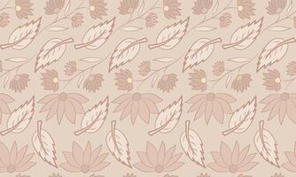 Hand-Drawn Botanical Seamless Pattern in Warm Beige with Elegant Leaves and Flowers vector