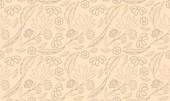 Minimal Hand-Drawn Floral Seamless Pattern with Beige Line Art Botanical Elements vector