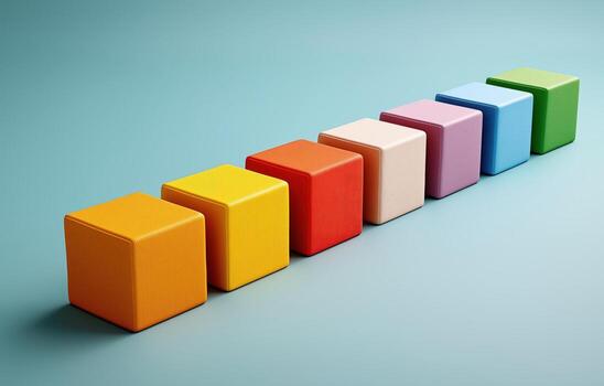 Originality fades as colorful cubes become identical shapes in a minimalistic isometric design photo