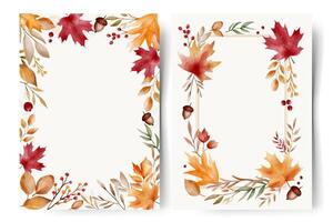 Watercolor autumn leaves frames with text space. Hand painted fall border for cards and invitations vector