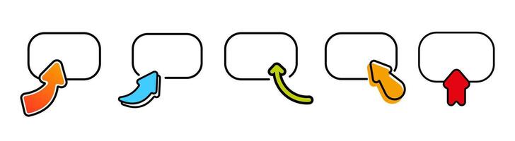 Colorful arrows and hand pointers interacting with rounded rectangles for emphasis vector