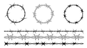 Collection of barbed wire designs in various shapes for security and protection concepts vector
