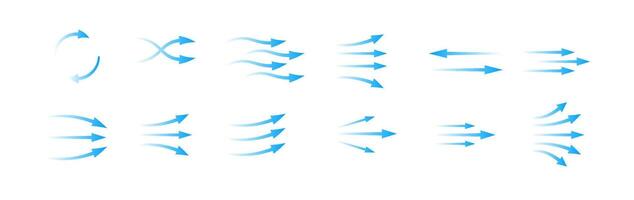 Arrow designs illustrating air flow and motion directions in various styles and shapes vector