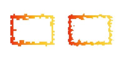 Mosaic pixel frames with vibrant fire-themed borders in retro 8 bit style vector