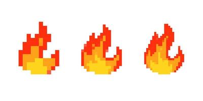 Mosaic pixel flames depicting classic 8 bit style in retro fire icon collection vector