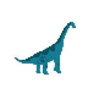 Mosaic dinosaur icon in pixel art style featuring long-necked creature with blue tones vector
