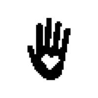 Mosaic pixel hand with a-ok gesture in classic pixel art style vector