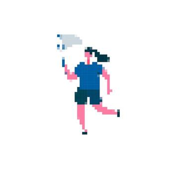 Mosaic style running person with net pixel art depiction reflecting movement and action vector