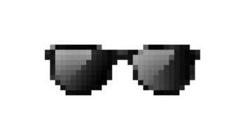 Mosaic pixel sunglasses retro black glasses icon in 8-bit style game design accessory vector
