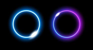 Neon circles glowing in energetic blues and purples with futuristic lighting and tech-inspired design vector