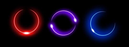 Neon circles with colorful glow displaying futuristic lighting effects and soft gradients vector