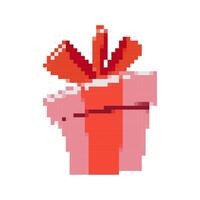 Pixel art gift box with red ribbon in retro 8 bit mosaic style bright and playful design vector