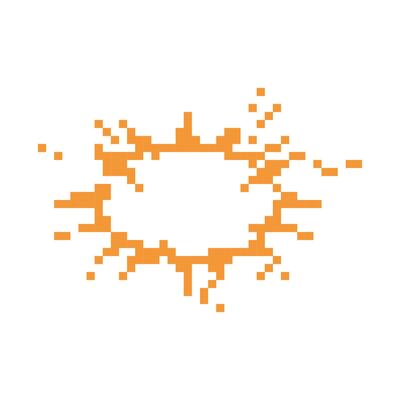 Mosaic pixel art icon of exploding starburst in retro game style with vibrant orange color