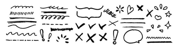 Hand-drawn doodles and symbols for highlighting and annotation in creative projects vector