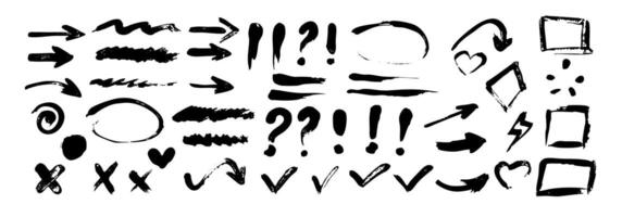 Creative set of hand-drawn arrows, frames, and symbol elements for design projects vector