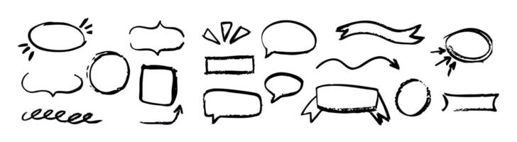 Hand-drawn ui elements featuring arrows, circles, frames, and various doodles for creative use vector