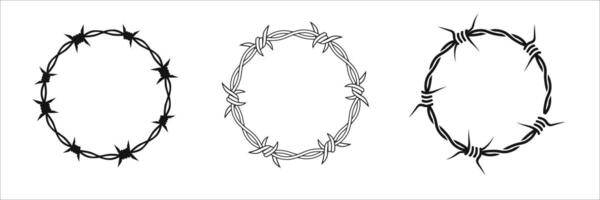 Wire circle frames with barbed patterns for boundary and protection symbols vector