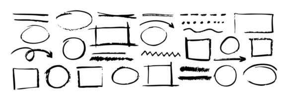 Hand drawn doodle elements with circles arrows frames lines for creative annotation vector