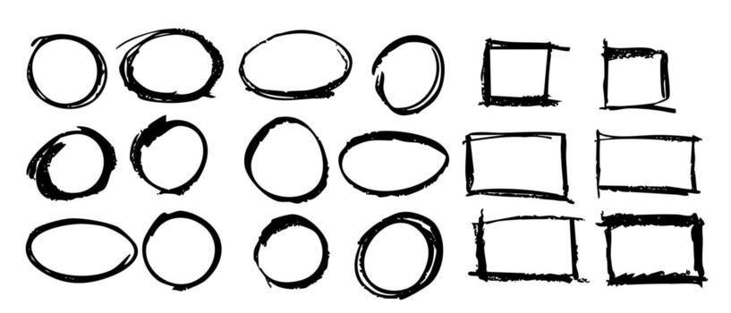 Hand-drawn circles and frames for annotation and creative design projects vector