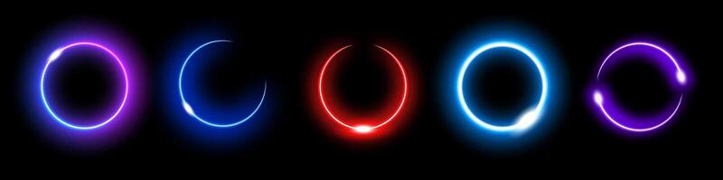 Vibrant neon circles showcasing glowing tech energy with futuristic lighting and dynamic styles vector