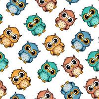 seamless pattern of colorful cartoon owls vector