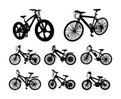 silhouettes of various types of bicycles vector