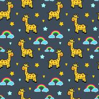cute giraffe seamless pattern with rainbows vector