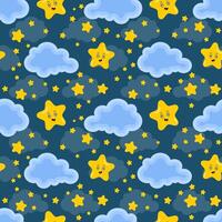 seamless pattern of cute clouds and stars vector
