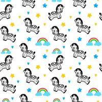 cute zebra seamless pattern with rainbow background vector