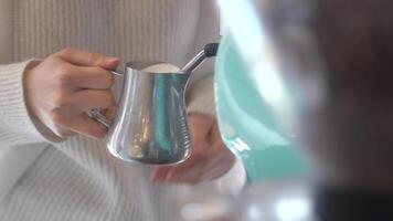 Making coffee at a cozy cafe in winter video