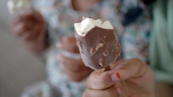Enjoying ice cream on a warm afternoon at home video