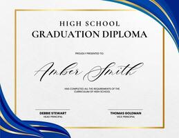 Blue and Gold High School Certificate template