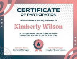 Pink Navy Certificate of Participation Landcape template