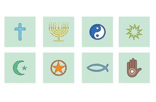 Exploring the Symbols Associated with Various World Religions and Philosophies Throughout History vector